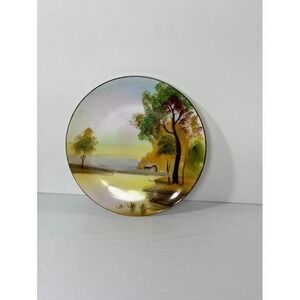 Antique Nippon Hand Painted Scenic Barn Scene Plate Green makers mark